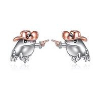 Frog Earrings 925 Sterling Silver The Cowboy Frog Stud Cute Earrings Jewelry Gifts for Men Women