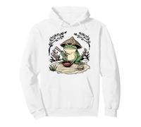 Frog Eating Kawaii Neko Japanese Noodles Anime Samurai hat Pullover Hoodie