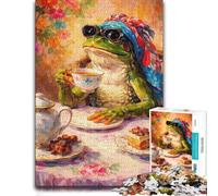 Frog Enjoying Tea with Cake Jigsaw 1000pcs (70x50cm) for Adults | Indoor activity for adults during holidays for screen-free time.