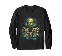 Frog Family with Flower Crowns Under Moon Graphic Long Sleeve T-Shirt