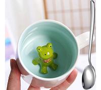 Frog Figurine Ceramics Coffeemugs Funny Teacups - 3D Animal Inside Coffee Mug for Boys Girls Women Men, 12oz