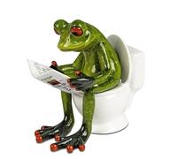 Frog Figurine on Toilet with Newspaper - Funny Ceramic Decorative Figure - Frog Decoration for Bathroom & Guest Toilet - Funny Bathroom Figure - Gift Idea (Newspaper WC)