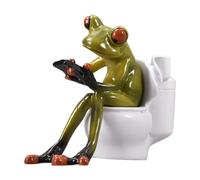 Frog Figurines, Frog Statue, Frog Resin Figurine, Frog Sitting, Whimsical Frog Figurine Sitting on Toilet for Garden or Home Decor Cute and Quirky Frog Statue for Desktop or Landscape Ornamentation