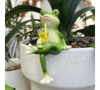 Frog Flower Pot Hanger Ornament,Funny Frog Planter Pot Hugger,Cute Resin Climbing Fr-og Hugger Figurines,Funny Drinking Fr-og Plant Hanging Decoration,Garden Fr-og Ornaments (B#)