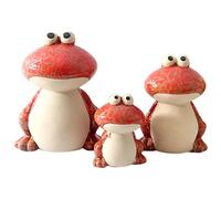 Frog Garden Decoration Set of 3, Cute Ceramic Frog Garden Statues Yard Decorations, Funny Ceramic Frogs Decorations, Ideal Ornament for Outside Pond Pool Patio Front Porch Backyard (Red)