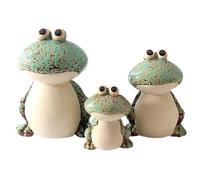 Frog Garden Decoration Set of 3, Cute Ceramic Frog Garden Statues Yard Decorations, Funny Ceramic Frogs Decorations, Ideal Ornament for Outside Pond Pool Patio Front Porch Backyard (Green)