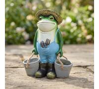 Frog Garden Ornament with Buckets - Funny Frog Garden Statue Outdoor, Decorative Animal Garden Decor, Small Novelty Garden Ornament, Gardening Gift for Gardeners, Patio Lawn Decoration