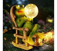Frog Garden Ornaments, Garden Ornaments With Led Lights - Rocking Chair Frog Blowing Bubbles,Solar Gardens Ornaments For Gardens, Patio, Balcony, Yard - Mum Birthday Gifts For Women(7.9*4.33inch)