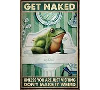 Frog Get Naked Poster Bathroom Restroom Wall Toilet Decor Lovers Gift Funny Retro Man Cave Home Pub Metal Tin Sign 12x16 Inch