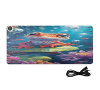 Frog Green Print Heated Desk Mat Large Heated Office Desk Mat with 3 Heating Levels PU Leather Computer Keyboard Pad for Office Work Home Decor, 35.4x15.7in