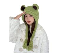 Frog Hats Adult Cute Beanie Crochet Knitted Hat Big Eye Frog Winter Ear Warmer Protective Beanie Hats Caps Outdoors Autumn, Green, M