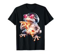 Frog Holding Pizza Headphone Music Motif Animal Art Frog T-Shirt