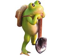 Frog Holding Shovel Garden Sculpture, Farmer Frog Flower Pot Figurine Outdoor Garden Miniature Landscape Decoration