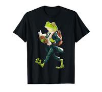 Frog Holds Book Wandering Animal Motif Illustration Frog T-Shirt