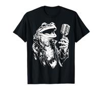 Frog Holds Microphone Sing Animal Motif Illustration Frog T-Shirt