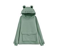 Frog Hoodie Zipper Sweatshirt for Women Teen Girls, Green, Medium