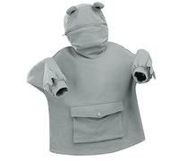 Frog Hoodies for Women Teen Girls Novelty Zipper Mouth Hooded Turtleneck Frog Sweatershirt Loose Solid Color Pullover Hoody with Large Front Pocket Cute Kawaii Hoodies for Girls Grey