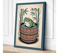 Frog in a Barrel Japandi Canvas Wall Art Print 18x12 Inch