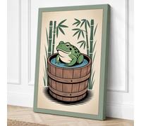 Frog in a Barrel Japandi Canvas Wall Art Print 24x16 Inch