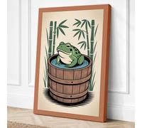 Frog in a Barrel Japandi Canvas Wall Art Print 30x20 Inch
