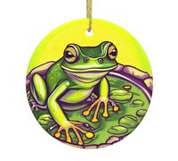 Frog in a Pond 2.9-inch Ceramic Pendant Printed Christmas Ornament Suitable for Decorating windowsills fireplaces and bedrooms