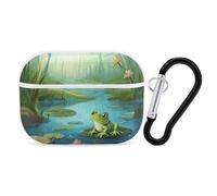Frog in A Pond AirPods Pro Case Cover with Keychain Ring PC Hard Shell Protective Case for AirPods Pro 2nd for Women Men Generation Easy Open Full Drop Protection Cover White-Style