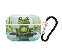 Frog in A Pond AirPods Pro Case Cover with Keychain Ring PC Hard Shell Protective Case for AirPods Pro 2nd for Women Men Generation Easy Open Full Drop Protection Cover White-Style