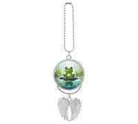 Frog in A Pond Car Hanging Ornament Rear View Mirror Pendant Lucky Presents Hanging Ornament Funny Car Pendant for Office Auto Home Decoration Silver-style