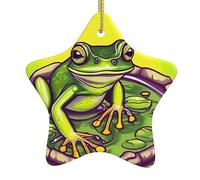 Frog in a Pond Christmas Ceramic Star-Shaped Pendants, All with Holes Punched and Gold Wire Ropes for Easy Hanging