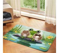 Frog in A Pond Dog Food Mats for Floors, 16x24 Inch Non-Slip Super Absorbent Pet Food Mat, Dishwasher Dog Mat for Food and Water, Cute Rubber Quick Dry Pet Feeding Mat for Dogs Puppy Cats