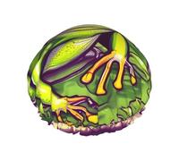 Frog in a pond Double layer women's shower cap, reusable, large size design suitable for all hair lengths, suitable for girls, spa and home salon use.