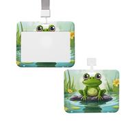 Frog in A Pond Id Badge Holder with Lanyard Waterproof Key Card Holder Case Id Card Protector with Clear Id Window Name Tags for Women Men Work Office Doctor Nurse