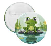Frog in A Pond Lapel Pins Round Metal Brooch Badge Cute Tie Tack Pin for Hats, Clothing, Bags Unique Fashion Accessories Gift for Men & Women, white, 1PCS
