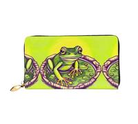 Frog in a pond Leather long wallet, double-sided printing, microfiber leather material, unisex, waterproof and durable