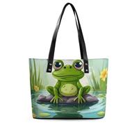 Frog In A Pond Leather Tote Bag for Women Work Shoulder Purses with Zipper Waterproof Large Computer Shoulder Bag Fashion Ladies Shoulder Handbag Reusable Shopping Bags