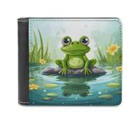 Frog in A Pond Leather Wallet Slim Bifold Wallet Billfold Purse Portable Credit Card Holder Front Pocket Wallets for Adult