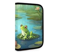 Frog in A Pond Multifunctional Compact Wallet Id Stronghold Waltlet Credit Card Holder Wallet Zipper Leather Case Purse Rfid Blocking Bifold Wallet for Men Women, style, One Size