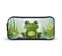 Frog in A Pond Pencil Case - Large Aesthetic Makeup Bag Multi-Purpose Pencil Pouch Cute Cosmetic Bag with Zipper Closure for Office, Home, Study & Travel
