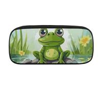 Frog in A Pond Pencil Case Waterproof Leather Pencil Pouch Multi-purpose Aesthetic Makeup Bag Cute Pen Bag Large Cosmetic Bag for Office Stationery, Travel