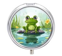 Frog in A Pond Pill Box Small Round Pill Case Portable Travel Pill Container Multi-Functional Moisture Proof Metal Medicine Pill Organizer Box for Vitamins Fish Oil