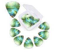 Frog in a pond Print Guitar Picks 12 Pack Guitar Plectrums with Storage Box Bass Picks For Acoustic Guitar Bass Electric Ukulele Includes 0.46mm, 0.71mm, 0.96mm