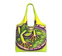 Frog in a pond Printed Canvas Bag Women's Fashion Shoulder Tote Bag Lightweight Shopping Bag