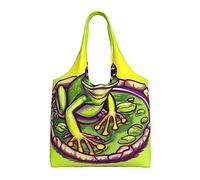 Frog in a pond Printed Canvas Bag Women's Fashion Shoulder Tote Bag Lightweight Shopping Bag