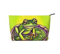 Frog in a pond Prints Corduroy cosmetic bag for cosmetics storage with zipper closure for travel, camping, and daily use