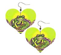 Frog in a pond Prints Stylish Heart-Shaped Earrings Lightweight Women'S Accessories Perfect For Parties And Valentine'S Day.