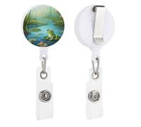 Frog in A Pond Retractable Badge Reel - Personalized ID Name Badge Holder with Lanyard Cute Badges Reel Holder Round Nurse Doctor Name Tag Badges Clip for Work