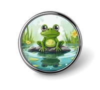 Frog in A Pond Round Badge Cute Enamel Lapel Pin Brooches Button Pin Personalized Clothing Decoration Unisex Badge Holder Hats Bags Shirts Decor
