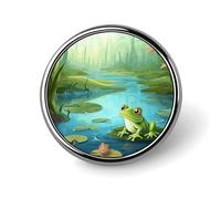 Frog in A Pond Round Badge Cute Enamel Lapel Pin Brooches Button Pin Personalized Clothing Decoration Unisex Badge Holder Hats Bags Shirts Decor