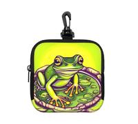 Frog in a Pond Small Waterproof Zipper Pouch-Neoprene Storage Bag for Earbuds, Keychain Clip Case