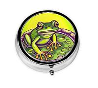 Frog in a Pond Take-Along Pill Box, Portable Round Pill Box, fits in Your Purse Pocket Lightweight 3 Compartment Pill Box,